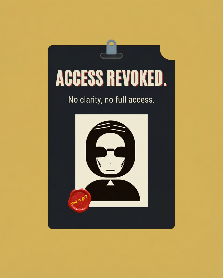 Rizz Chechi access-pass graphic that says “Access revoked. No clarity, no full access,” symbolising a boundary around emotional access.
