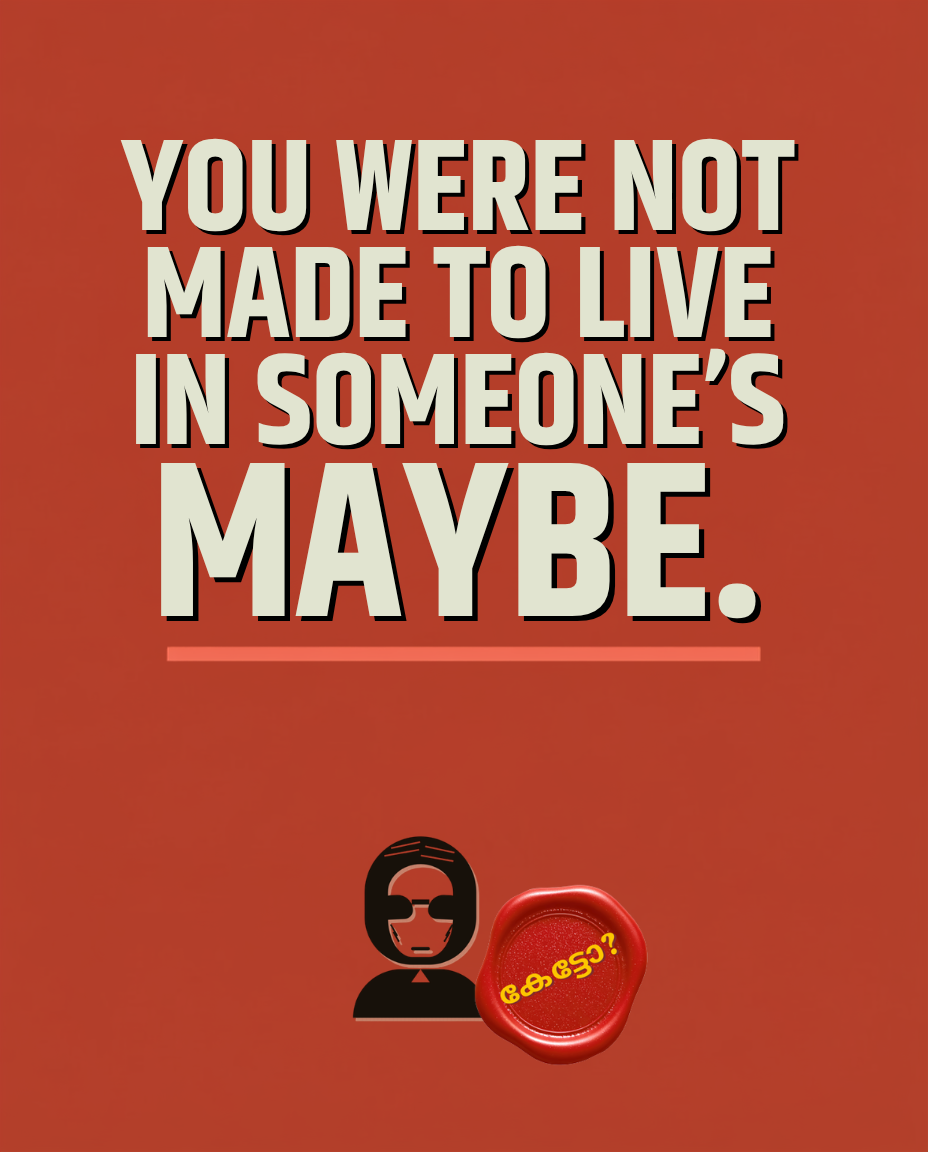 Rizz Chechi quote poster that says “You were not made to live in someone’s maybe,” with bold cream typography on a brick-red background.